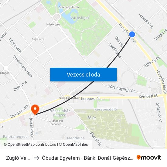 Zugló Vasútállomás to Óbudai Egyetem - Bánki Donát Gépész És Biztonságtechnikai Mérnöki Kar map