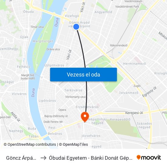 Göncz Árpád Városközpont to Óbudai Egyetem - Bánki Donát Gépész És Biztonságtechnikai Mérnöki Kar map