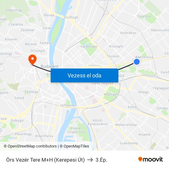 Örs Vezér Tere M+H (Kerepesi Út) to 3.Ép. map