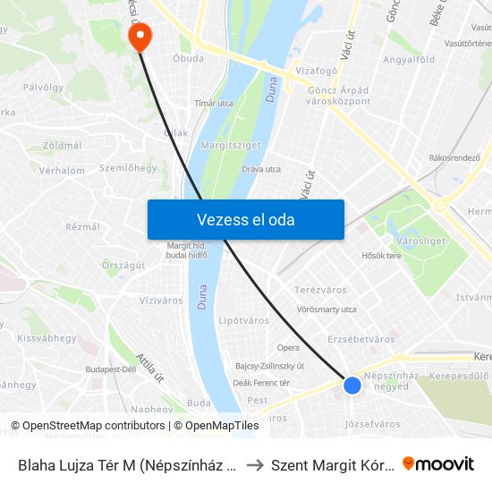 Blaha Lujza Tér M (Népszínház Utca) to Szent Margit Kórház map