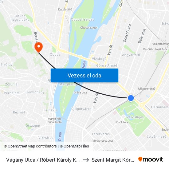 Vágány Utca / Róbert Károly Körút to Szent Margit Kórház map