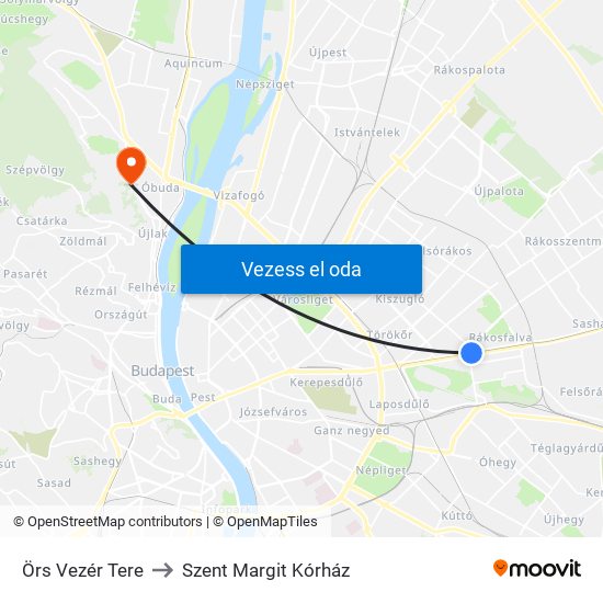 Örs Vezér Tere to Szent Margit Kórház map