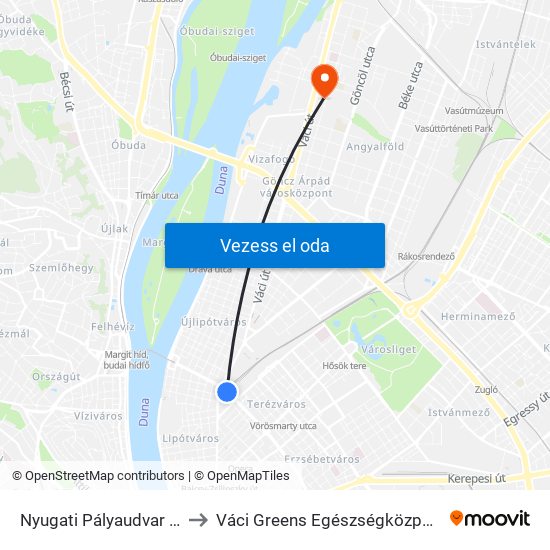 Nyugati Pályaudvar M to Váci Greens Egészségközpont map