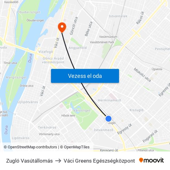 Zugló Vasútállomás to Váci Greens Egészségközpont map