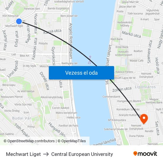 Mechwart Liget to Central European University map