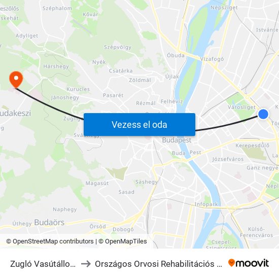 Zugló Vasútállomás to Országos Orvosi Rehabilitációs Intézet map