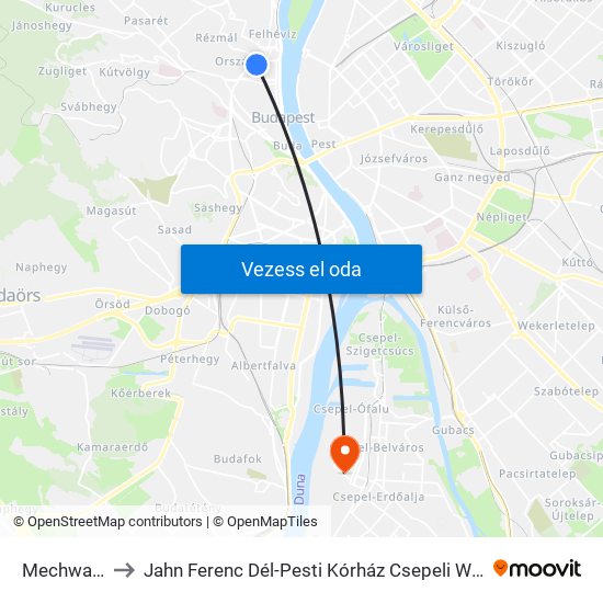 Mechwart Liget to Jahn Ferenc Dél-Pesti Kórház Csepeli Weiss Manfréd Telephelye map