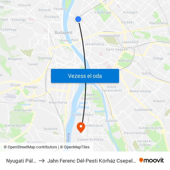 Nyugati Pályaudvar M to Jahn Ferenc Dél-Pesti Kórház Csepeli Weiss Manfréd Telephelye map