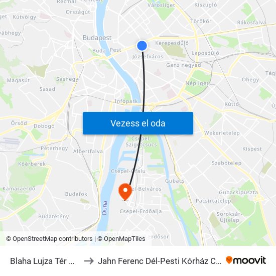 Blaha Lujza Tér M (Népszínház Utca) to Jahn Ferenc Dél-Pesti Kórház Csepeli Weiss Manfréd Telephelye map