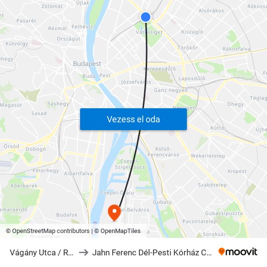 Vágány Utca / Róbert Károly Körút to Jahn Ferenc Dél-Pesti Kórház Csepeli Weiss Manfréd Telephelye map