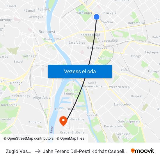 Zugló Vasútállomás to Jahn Ferenc Dél-Pesti Kórház Csepeli Weiss Manfréd Telephelye map