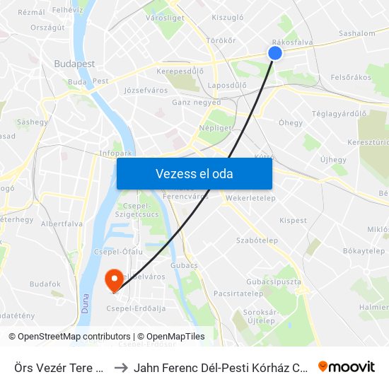 Örs Vezér Tere M+H (Kerepesi Út) to Jahn Ferenc Dél-Pesti Kórház Csepeli Weiss Manfréd Telephelye map