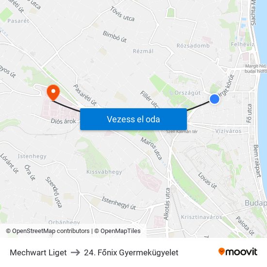 Mechwart Liget to 24. Főnix Gyermekügyelet map