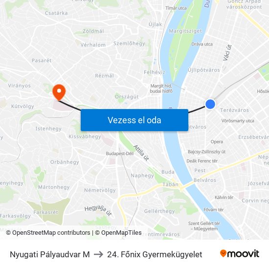 Nyugati Pályaudvar M to 24. Főnix Gyermekügyelet map