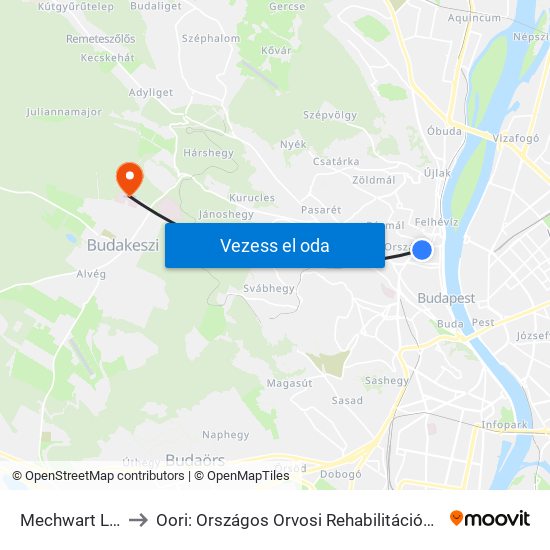 Mechwart Liget to Oori: Országos Orvosi Rehabilitációs Intézet map