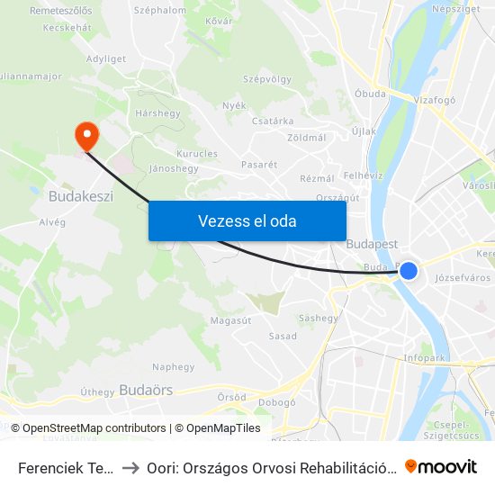 Ferenciek Tere M to Oori: Országos Orvosi Rehabilitációs Intézet map