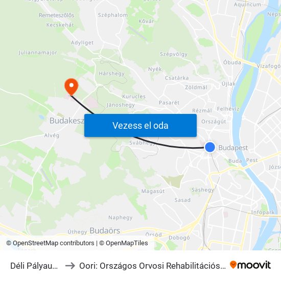 Déli Pályaudvar to Oori: Országos Orvosi Rehabilitációs Intézet map