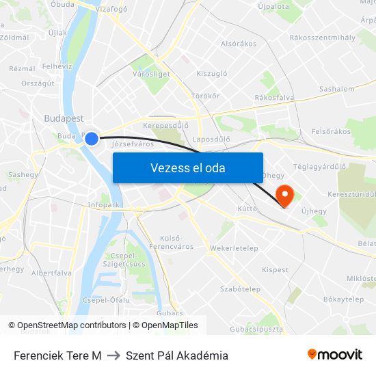 Ferenciek Tere M to Szent Pál Akadémia map