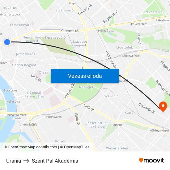 Uránia to Szent Pál Akadémia map