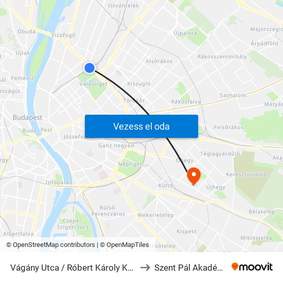 Vágány Utca / Róbert Károly Körút to Szent Pál Akadémia map