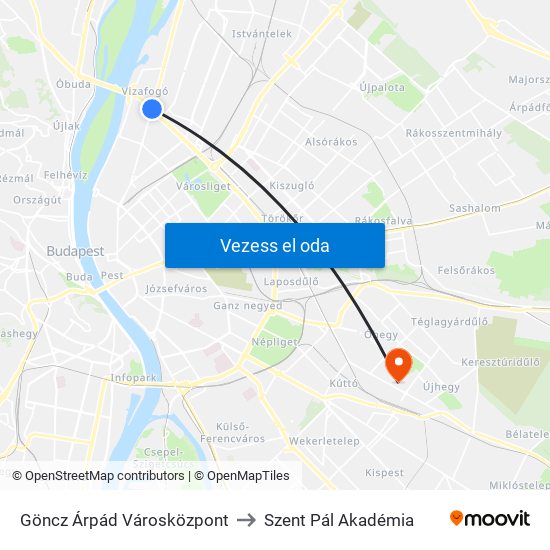 Göncz Árpád Városközpont to Szent Pál Akadémia map