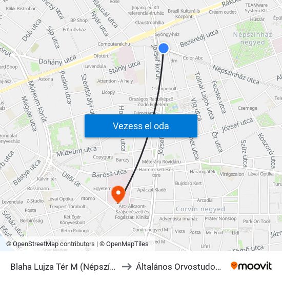 Blaha Lujza Tér M (Népszínház Utca) to Általános Orvostudományi Kar map