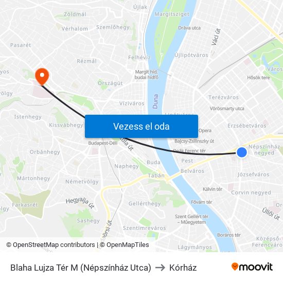 Blaha Lujza Tér M (Népszínház Utca) to Kórház map