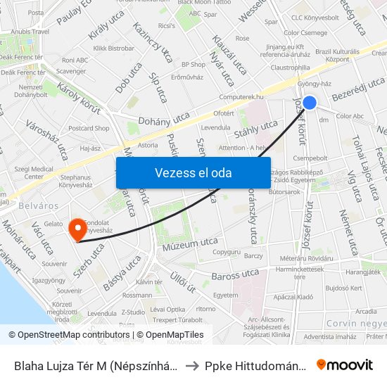 Blaha Lujza Tér M (Népszínház Utca) to Ppke Hittudományi Kar map