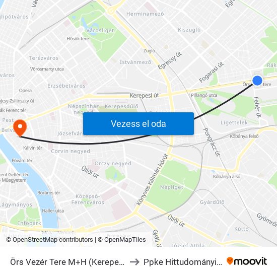 Örs Vezér Tere M+H (Kerepesi Út) to Ppke Hittudományi Kar map