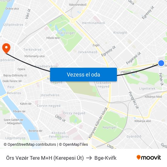 Örs Vezér Tere M+H (Kerepesi Út) to Bge-Kvifk map