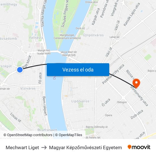 Mechwart Liget to Magyar Képzőművészeti Egyetem map