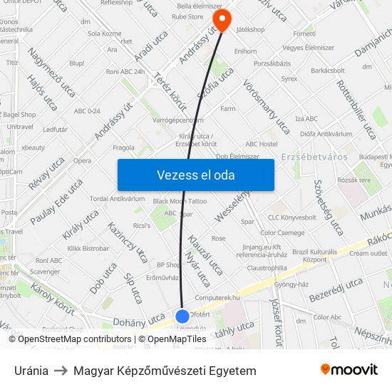 Uránia to Magyar Képzőművészeti Egyetem map