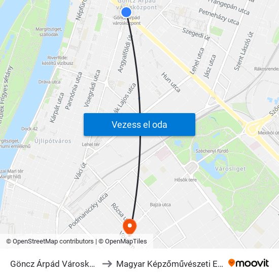 Göncz Árpád Városközpont to Magyar Képzőművészeti Egyetem map