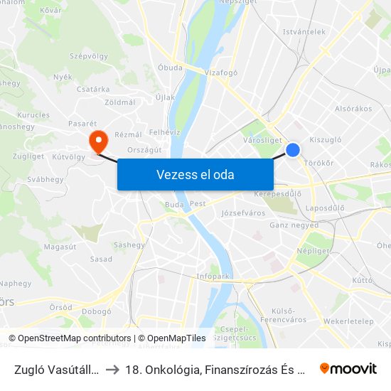 Zugló Vasútállomás to 18. Onkológia, Finanszírozás És Módszertan map