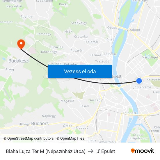 Blaha Lujza Tér M (Népszínház Utca) to 'J' Épület map