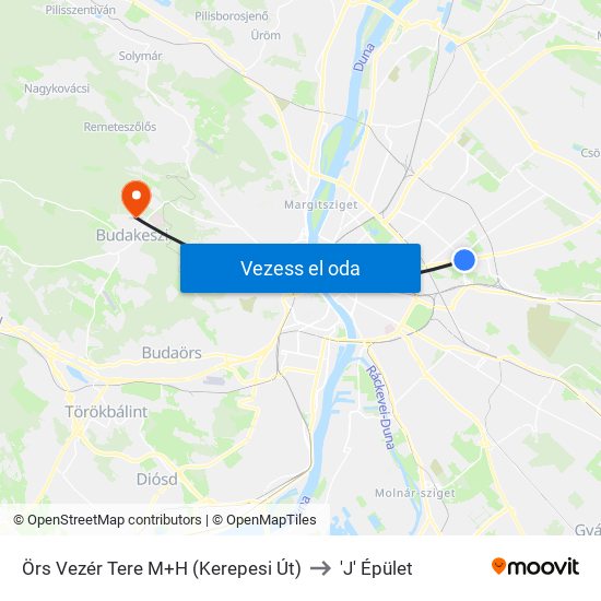 Örs Vezér Tere M+H (Kerepesi Út) to 'J' Épület map