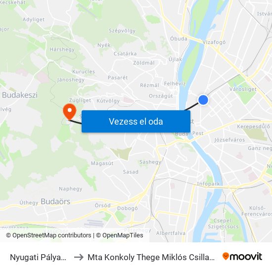 Nyugati Pályaudvar M to Mta Konkoly Thege Miklós Csillagászati Intézet map