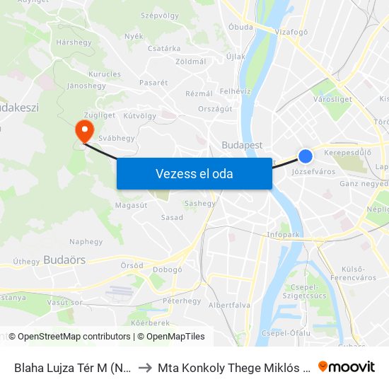 Blaha Lujza Tér M (Népszínház Utca) to Mta Konkoly Thege Miklós Csillagászati Intézet map