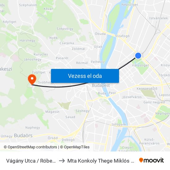 Vágány Utca / Róbert Károly Körút to Mta Konkoly Thege Miklós Csillagászati Intézet map