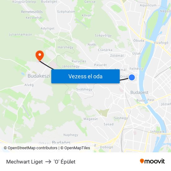 Mechwart Liget to 'O' Épület map