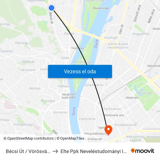 Bécsi Út / Vörösvári Út to Elte Ppk Neveléstudományi Intézet map