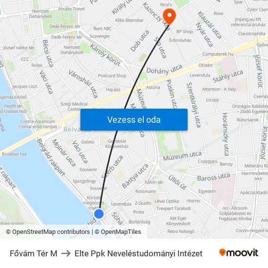 Fővám Tér M to Elte Ppk Neveléstudományi Intézet map