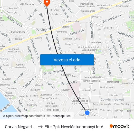 Corvin-Negyed M to Elte Ppk Neveléstudományi Intézet map