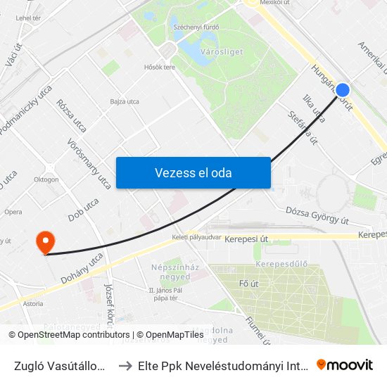 Zugló Vasútállomás to Elte Ppk Neveléstudományi Intézet map