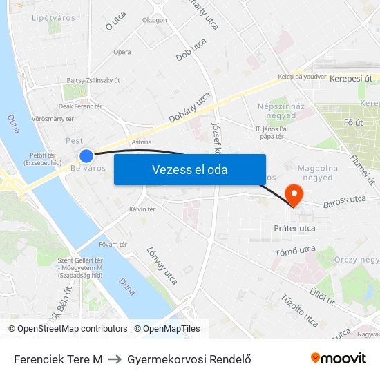 Ferenciek Tere M to Gyermekorvosi Rendelő map