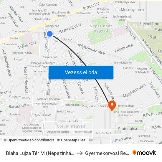 Blaha Lujza Tér M (Népszínház Utca) to Gyermekorvosi Rendelő map