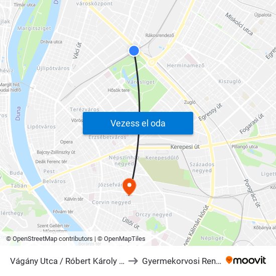 Vágány Utca / Róbert Károly Körút to Gyermekorvosi Rendelő map