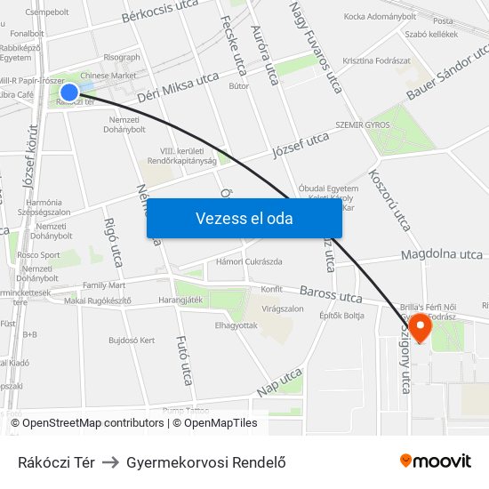 Rákóczi Tér to Gyermekorvosi Rendelő map