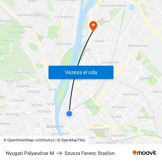 Nyugati Pályaudvar M to Szusza Ferenc Stadion map