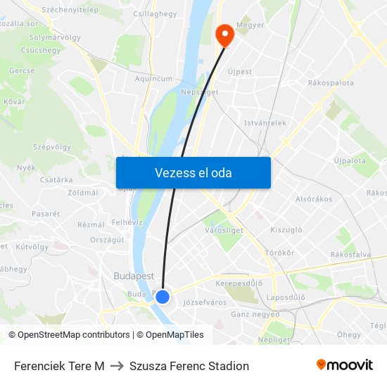 Ferenciek Tere M to Szusza Ferenc Stadion map